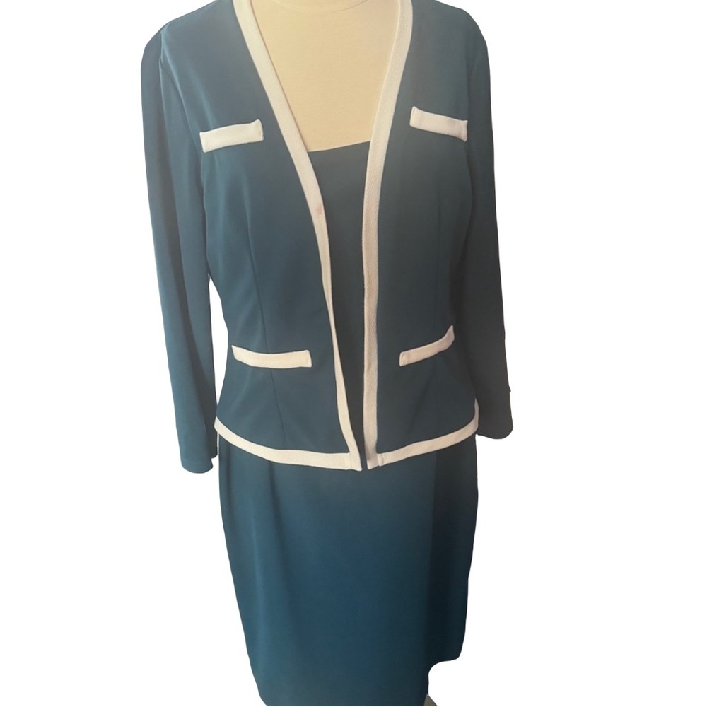Source Unknown Teal and White Two-Piece Midi Dress Set